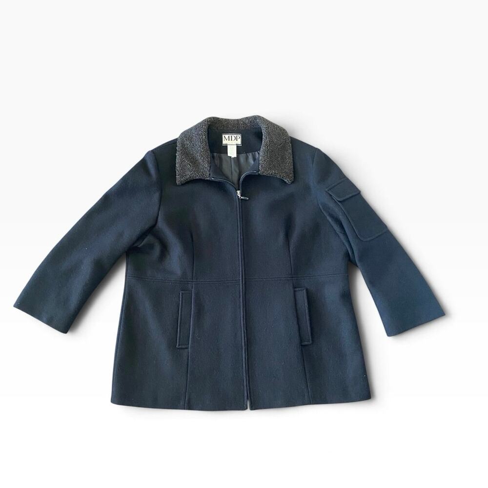 Vintage MDP Mario De Pinto Women's 18/20 Wool Blend Coat Faux Shearling Collar